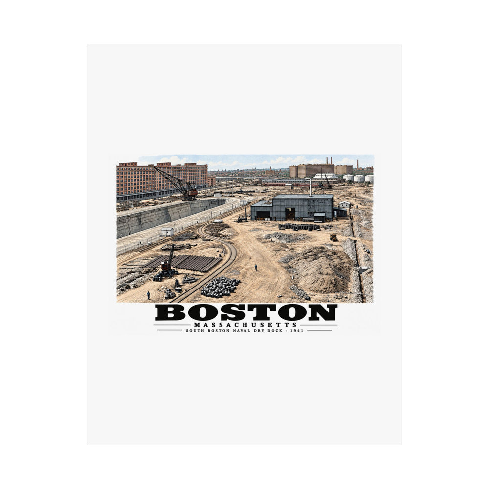 South Boston Dry Dock Area April 16-41 from roof of elevator shaft NW Matte Heritage Poster — 11 × 14 and 18 × 24 in - Boston Harbor