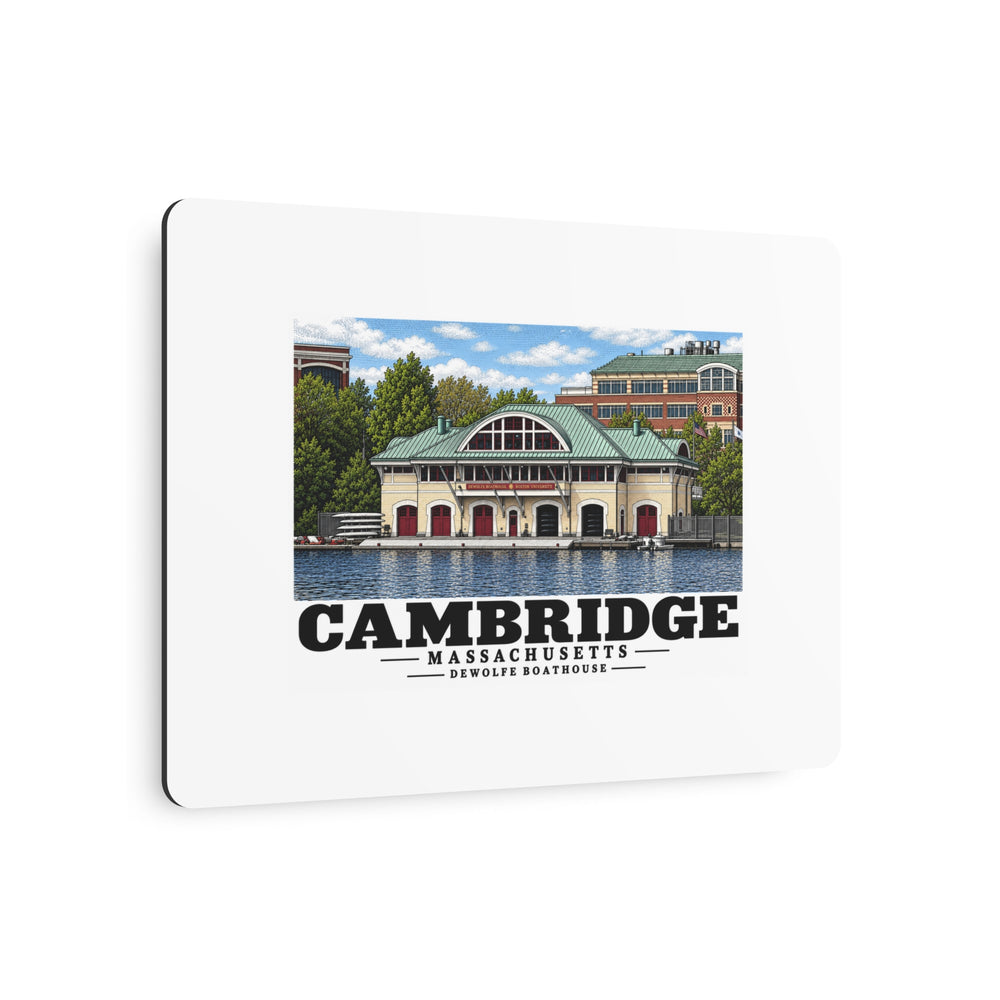 Angled front view of the Cambridge DeWolfe Boathouse metal art sign.