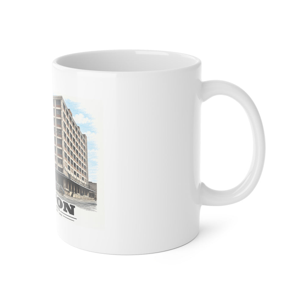 Building #32 US Naval Dry Dock, South Boston, Completed 3/1943 11 oz White Ceramic Mug - Boston Harbor