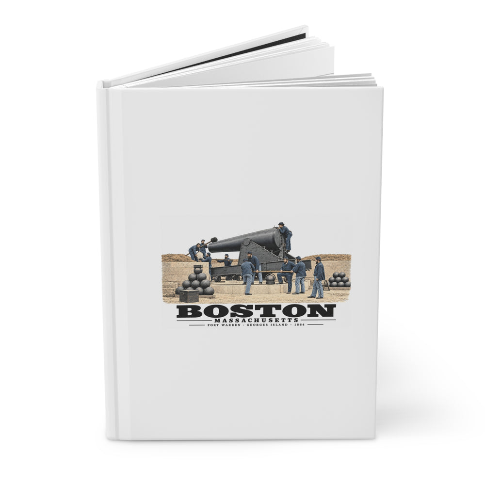 View of the 15 inch gun, Fort Warren, 1864 Matte Hardcover Journal - Boston Harbor