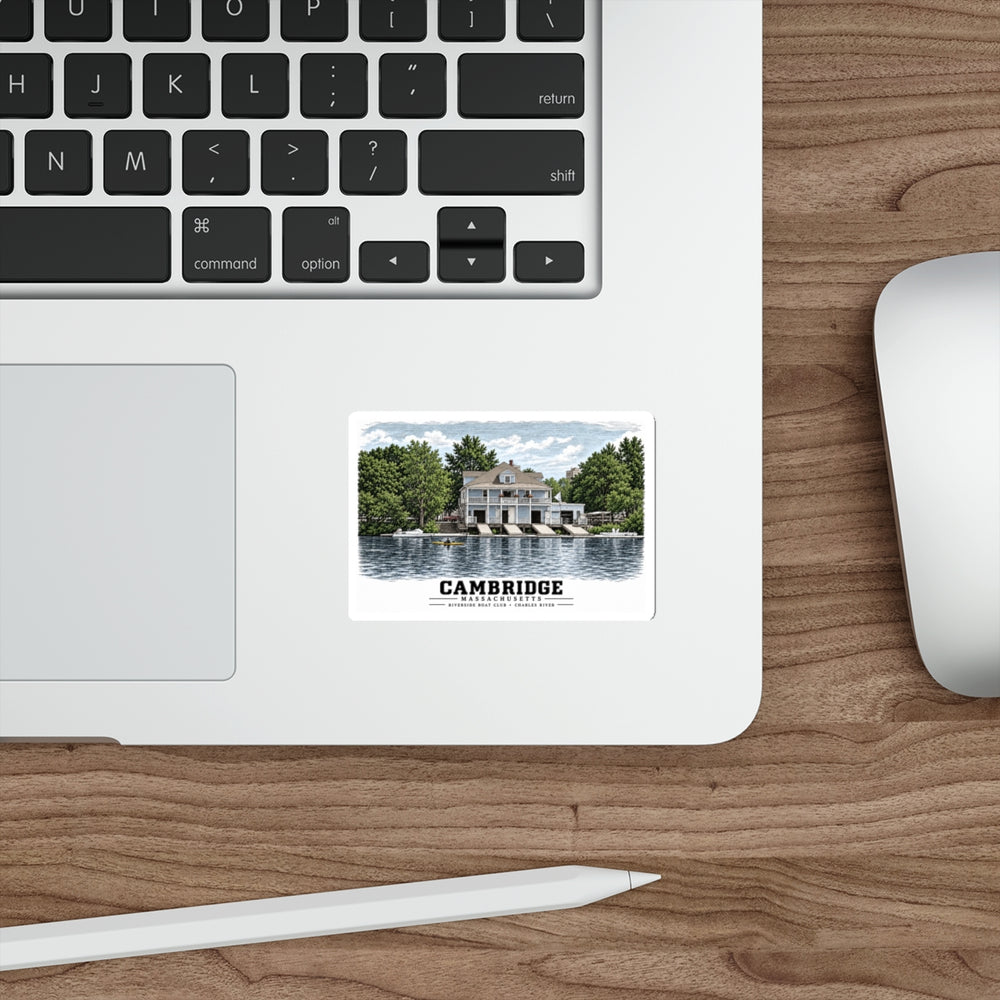 Riverside Boat Club, 769 Memorial Drive 4 in White Die-Cut Sticker - Charles River