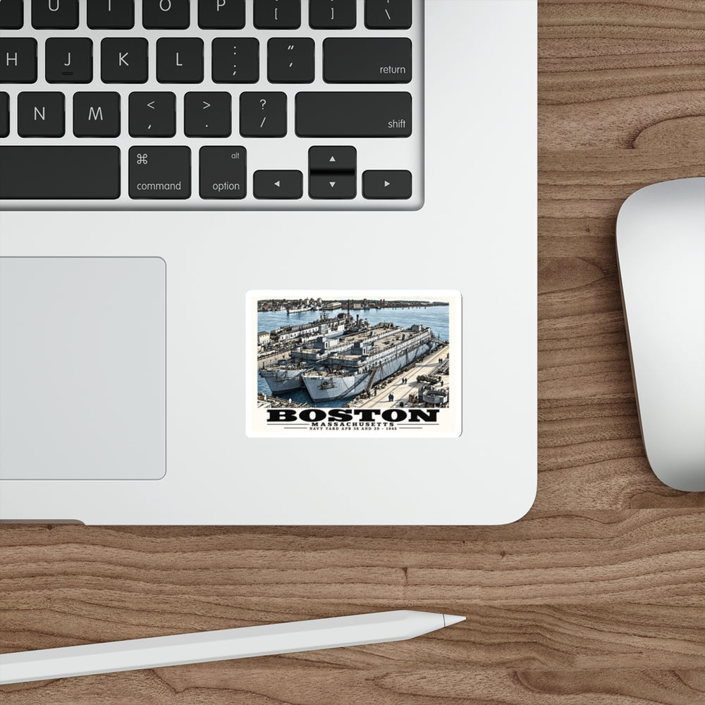 Illustrated APB-38 and APB-39 at Boston Navy Yard in Charlestown on die-cut sticker
