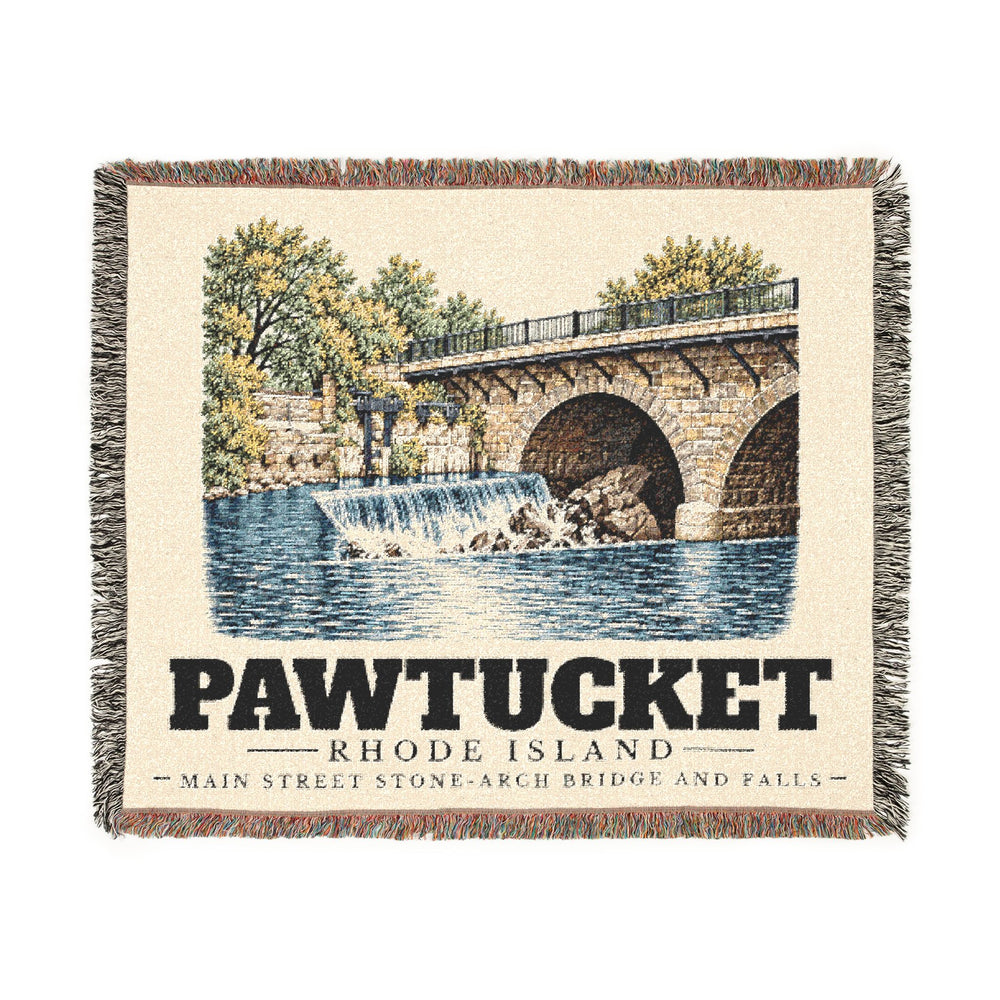 Main Street Stone-Arch Bridge and Falls — Pawtucket, Rhode Island woven blanket, product view 1