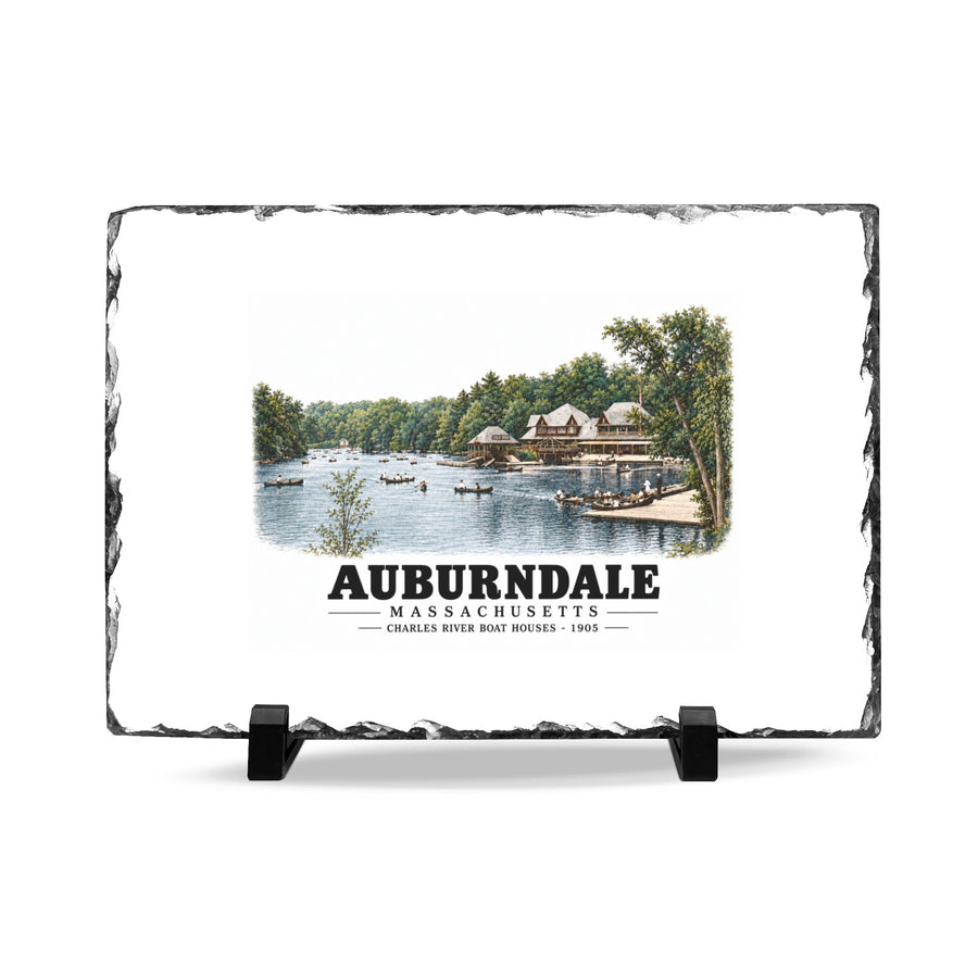 Norumbega Park shore, Charles River Lakes District, Auburndale 7 × 11 in Slate Desk Plaque - Charles River