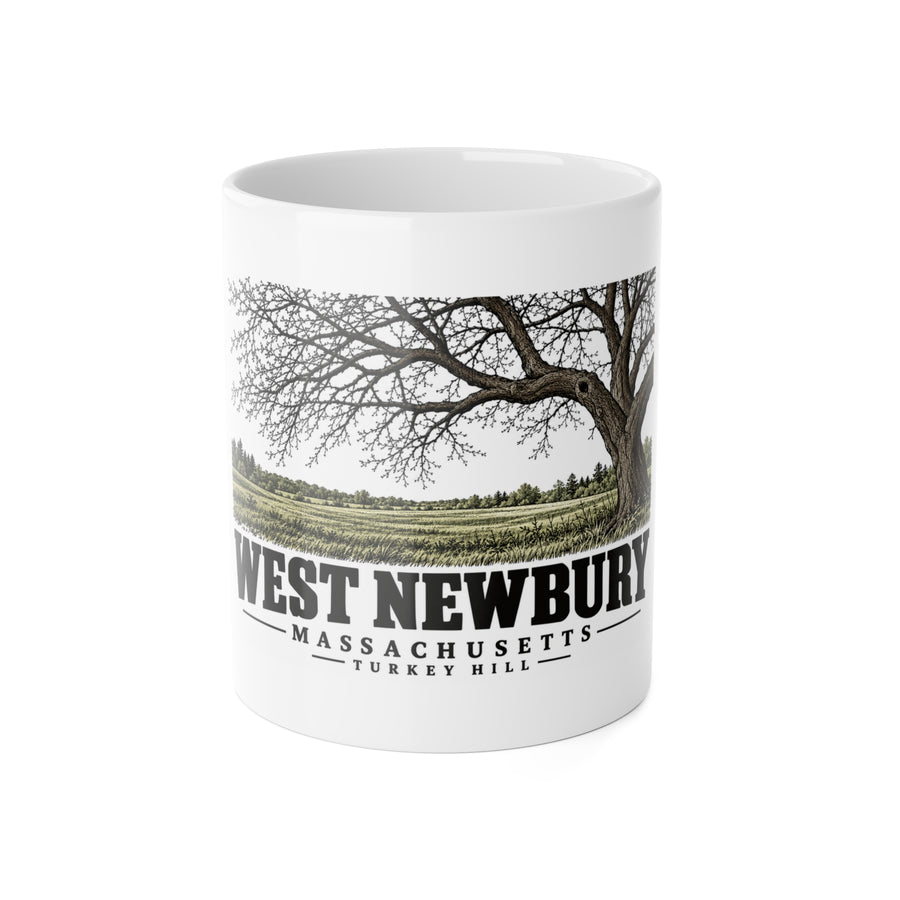 West Newbury Turkey Hill landscape, historic John Brown homestead vicinity 11 oz White Ceramic Mug - Merrimack Valley Goods