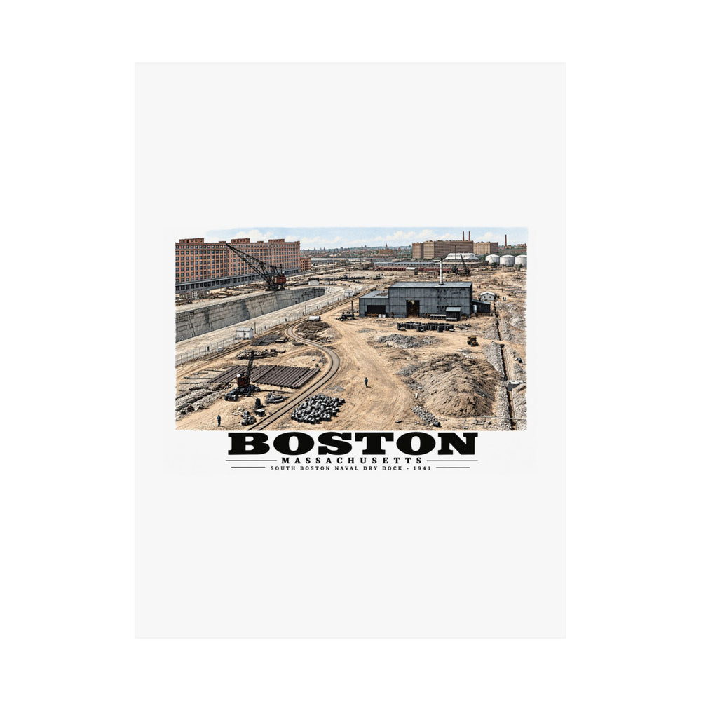 South Boston Dry Dock Area April 16-41 from roof of elevator shaft NW Matte Heritage Poster — 11 × 14 and 18 × 24 in - Boston Harbor