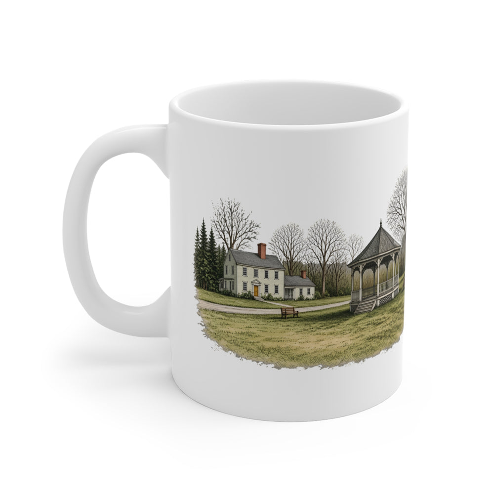 Douglas Old Town Common 11 oz ceramic mug — lettering view, handle right — Familiar History