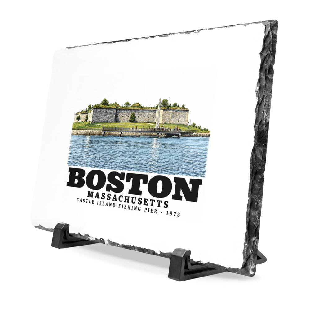 Castle Island, includes Fishing Pier 7 × 11 in Slate Desk Plaque - Boston Harbor