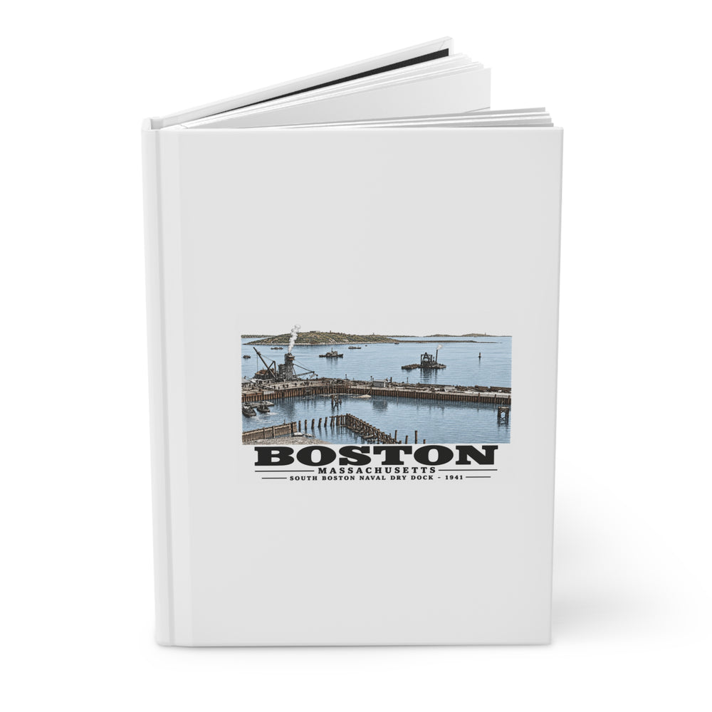 South Boston Dry Dock Area April 16-41 from roof of elevator shaft SE Matte Hardcover Journal - Boston Harbor