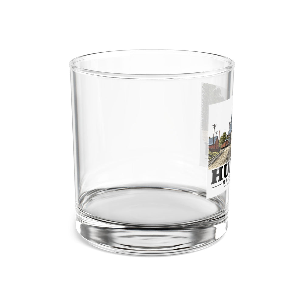 Illustrated Railroad Station in Hudson on rocks glass