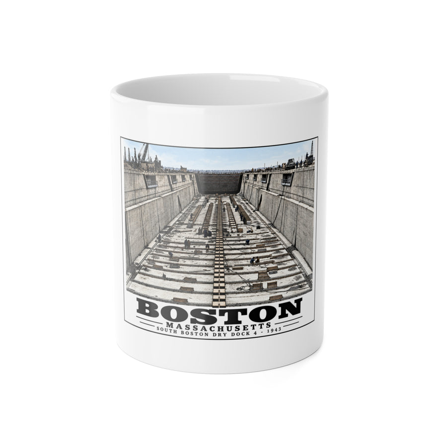 Dry dock #4 US Naval Dry dock, South Boston, completed June 1943 11 oz White Ceramic Mug - Boston Harbor
