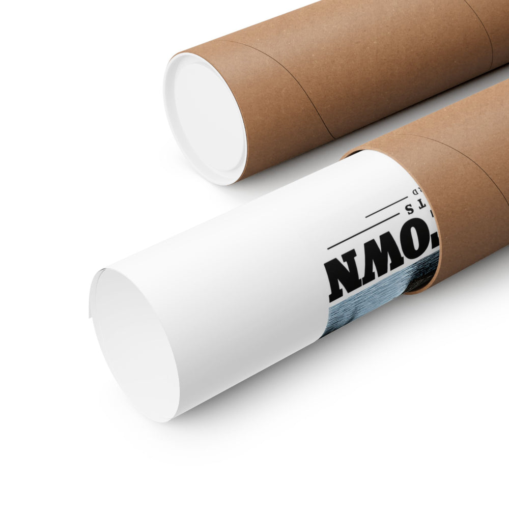Rolled 11 x 14 inch Navy Yard waterfront poster beside cardboard mailing tube