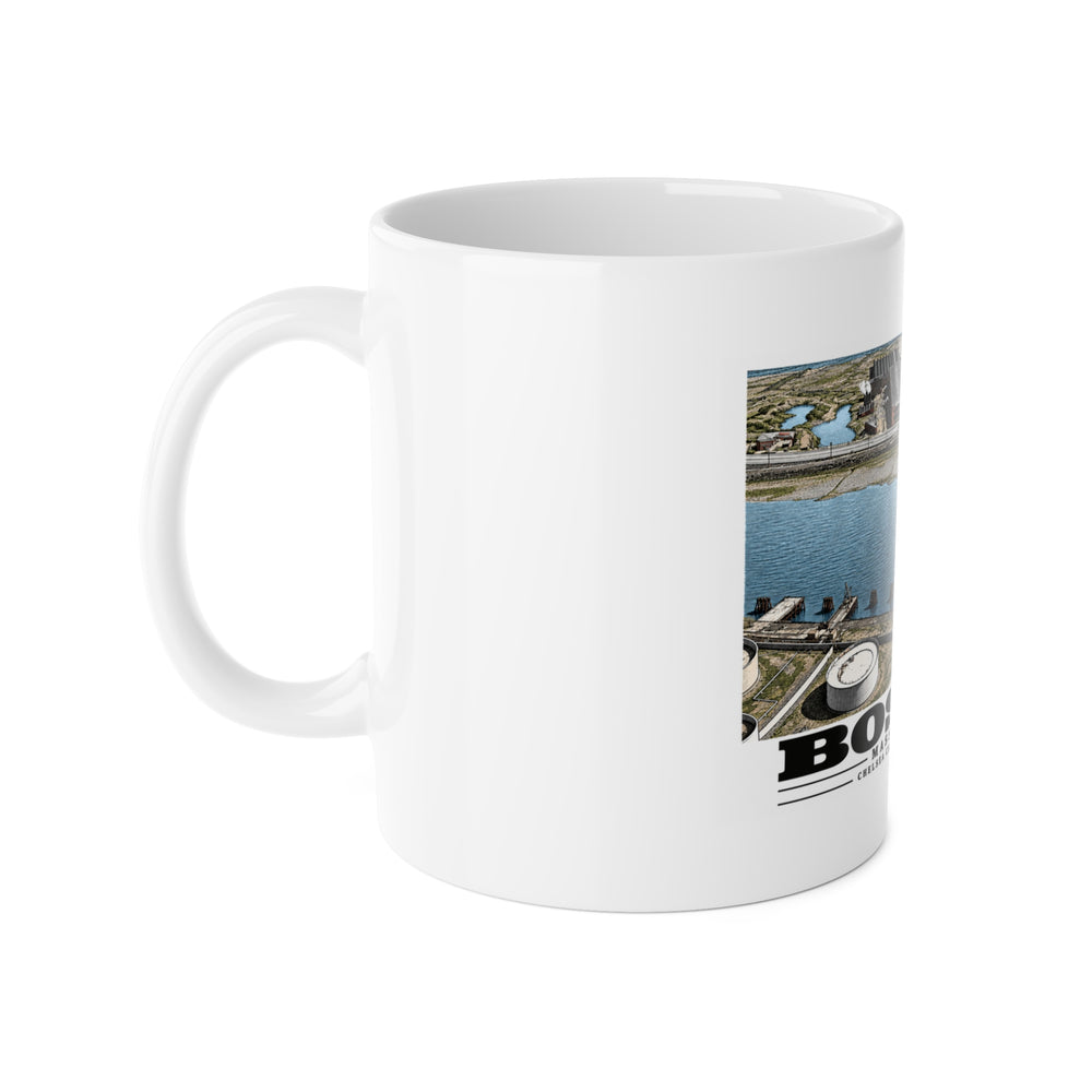 Orient Heights taken at 600 feet-Shore line, Chelsea Creek, East Boston 11 oz White Ceramic Mug - Boston Harbor