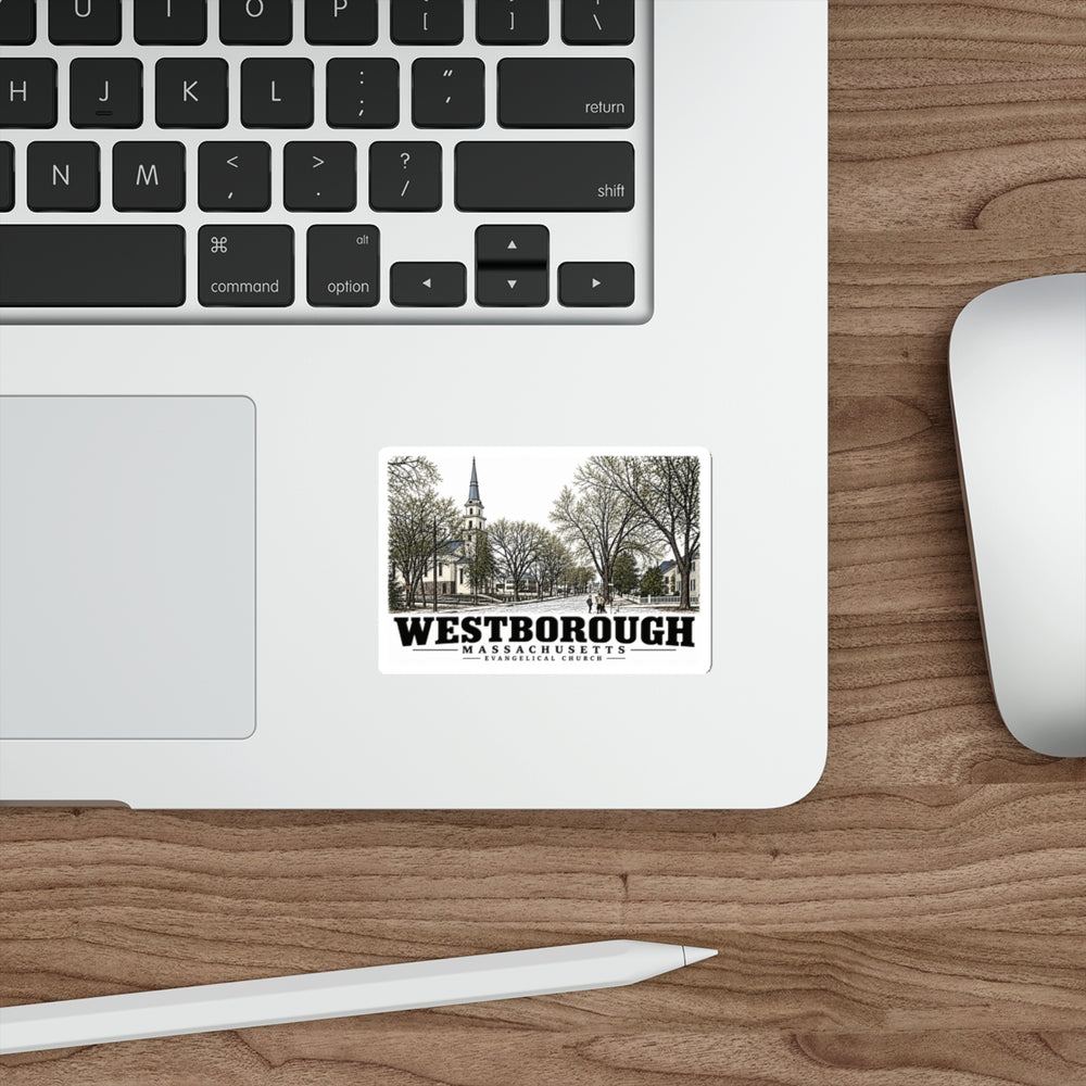 Illustrated Evangelical Church in Westborough on die-cut sticker