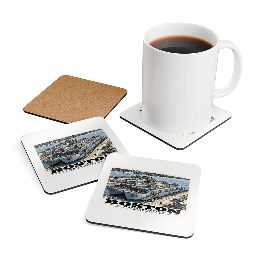 Illustrated APB-38 and APB-39 at Boston Navy Yard in Charlestown on corkwood coaster set