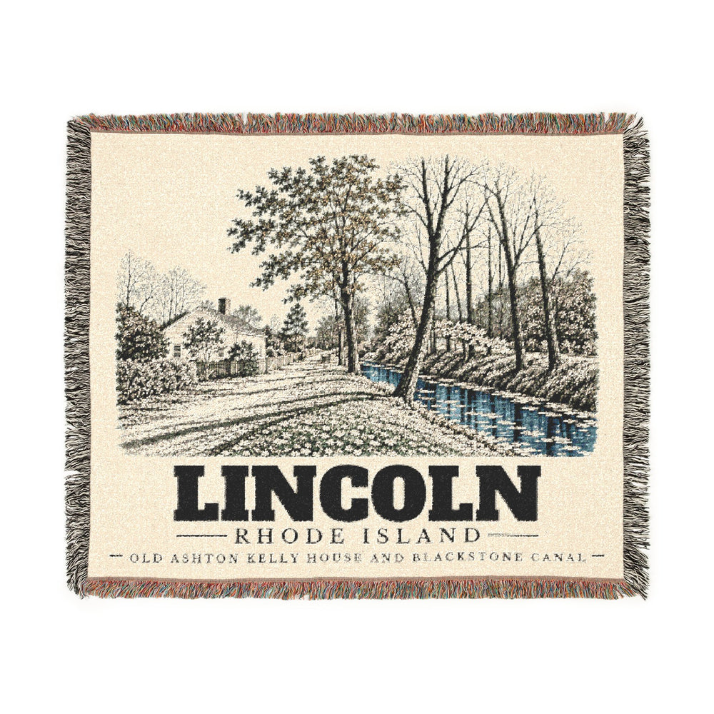 Old Ashton Kelly House and Blackstone Canal — Lincoln, Rhode Island woven blanket, product view 1