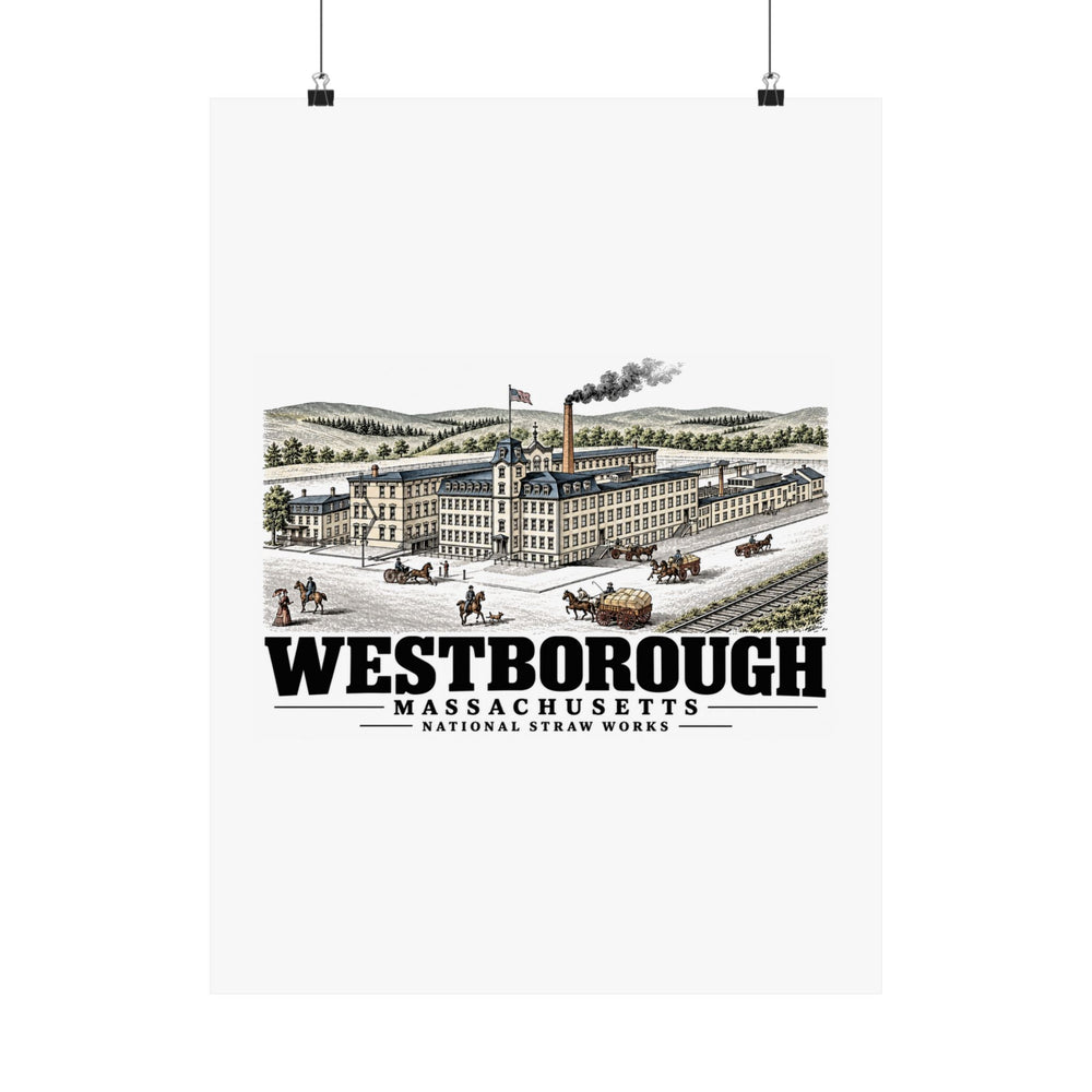 Illustrated National Straw Works in Westborough on unframed matte poster
