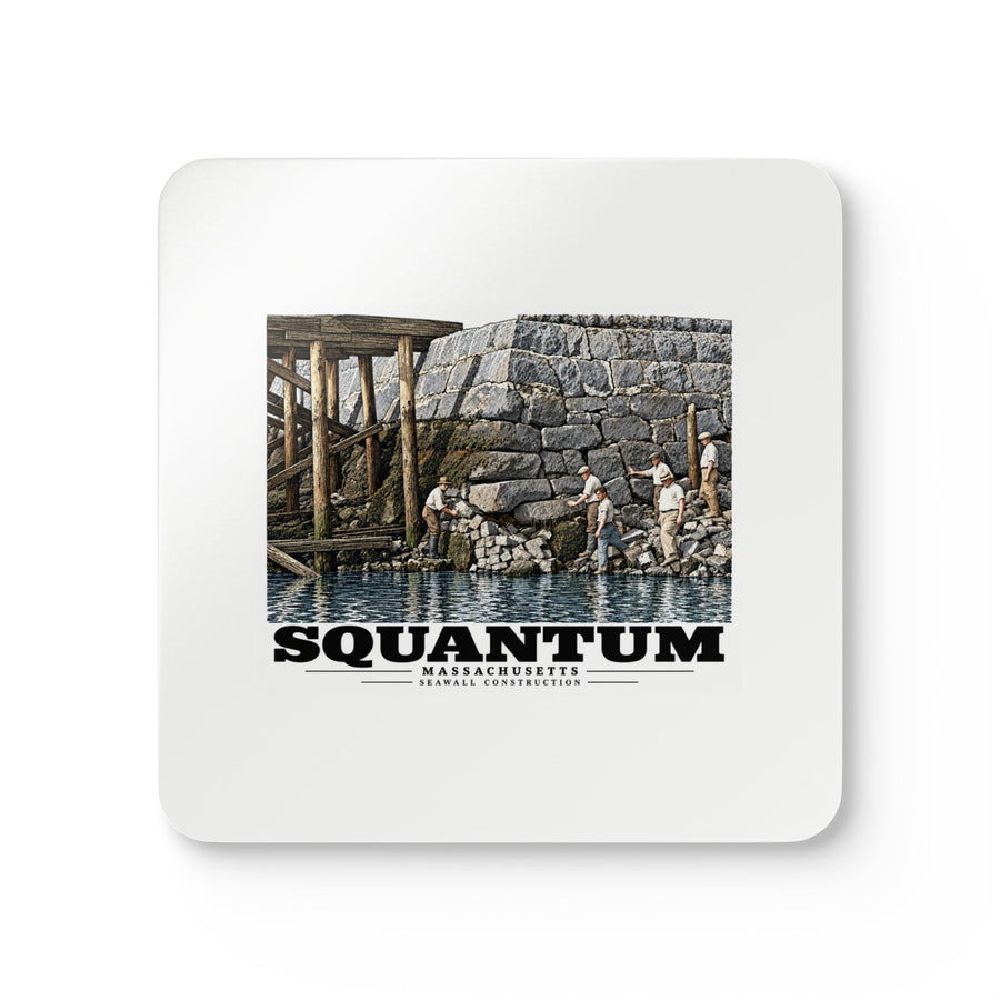 Repairing seawall near administration Building, Squantum Cork Back Coaster Set - Boston Harbor