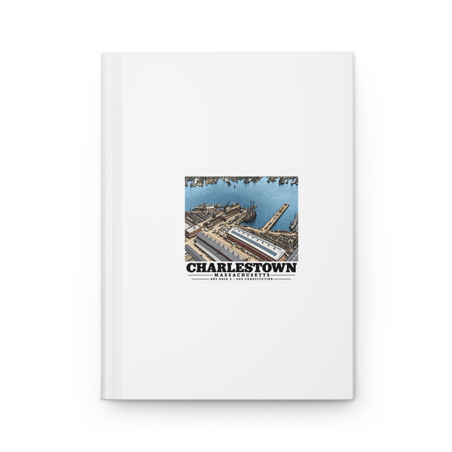 Illustrated Dry Dock 5 and Constitution Pier in Charlestown on matte hardcover journal
