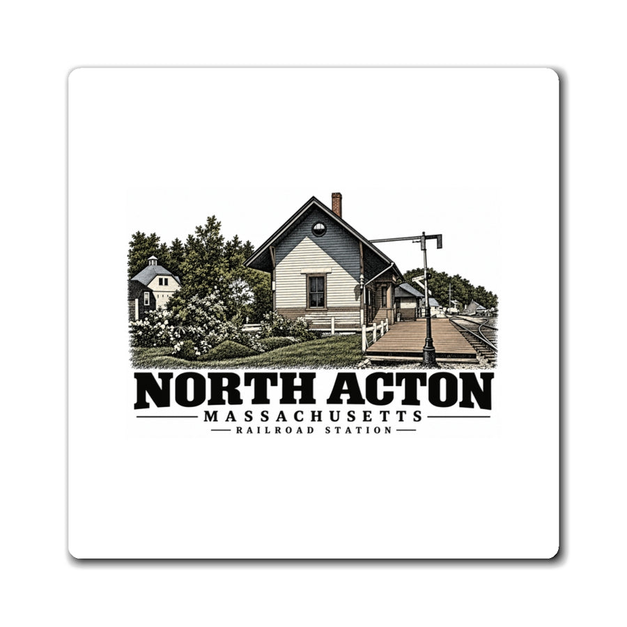 Illustrated North Acton Railroad Station in Acton on square magnet