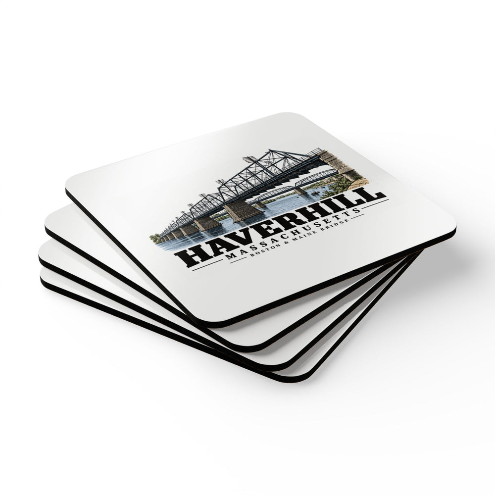 Haverhill Boston & Maine Merrimack railroad bridge Cork Back Coaster Set - Merrimack Valley Goods