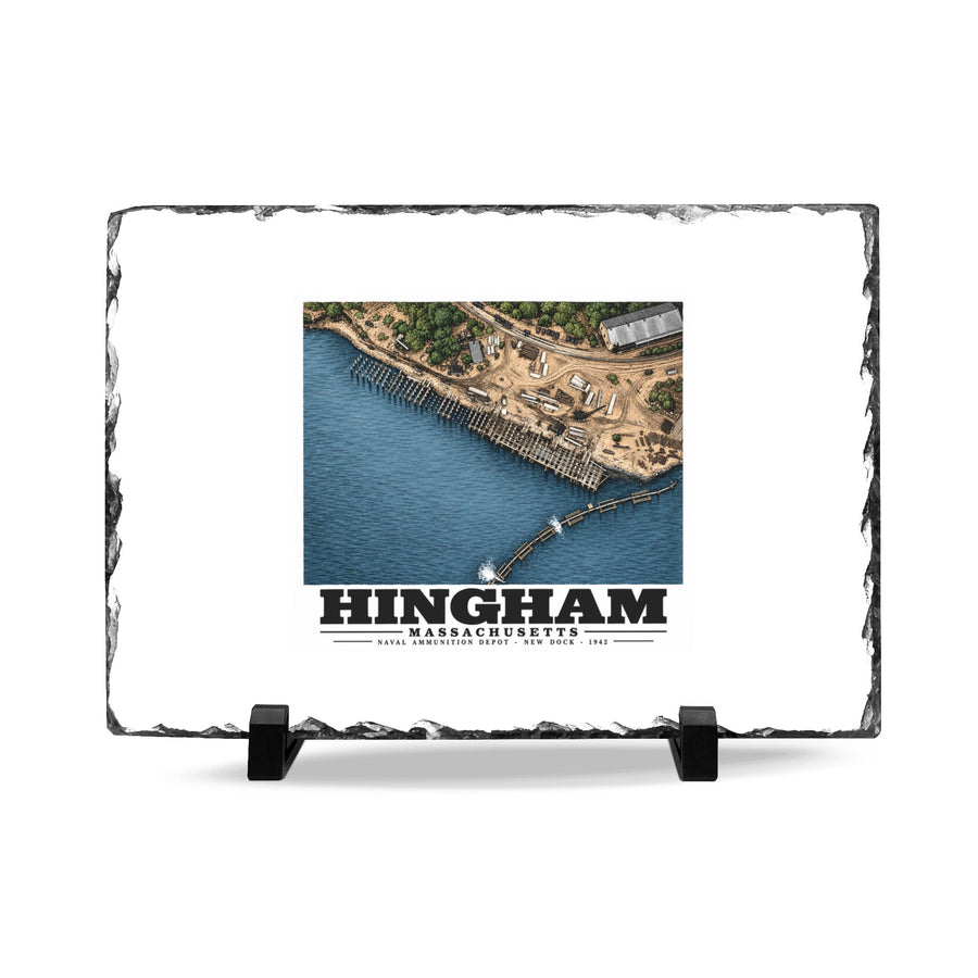 Construction of New Dock at Old USNAD Hingham, MA 7 × 11 in Slate Desk Plaque - Boston Harbor