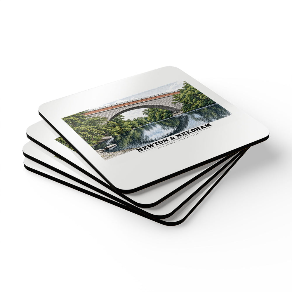 Echo Bridge, Hemlock Gorge, Upper Falls; Charles River and Ellis Street Cork Back Coaster Set - Charles River