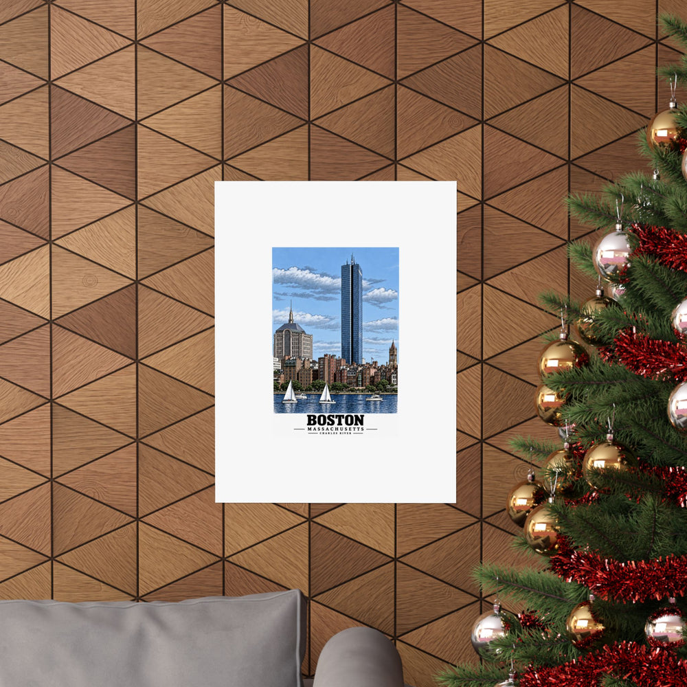 Illustrated Boston, Massachusetts, from the Charles River in Boston and Cambridge on unframed matte poster