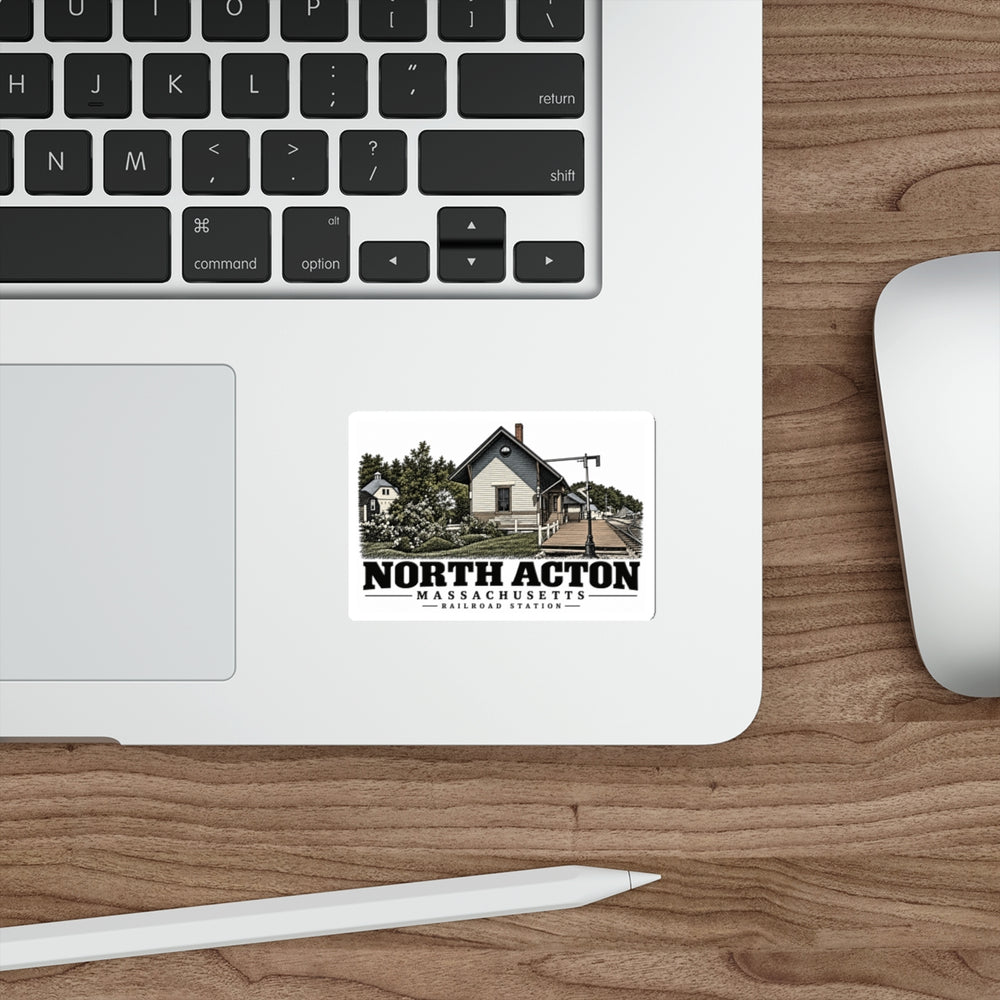 Illustrated North Acton Railroad Station in Acton on die-cut sticker