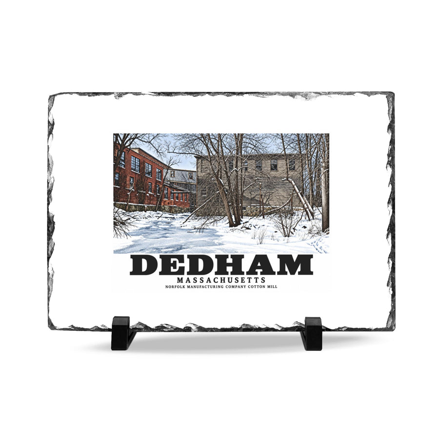 Illustrated Norfolk Manufacturing Company Cotton Mill in Dedham on slate desk plaque