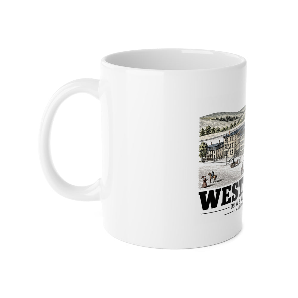 Illustrated National Straw Works in Westborough on ceramic mug