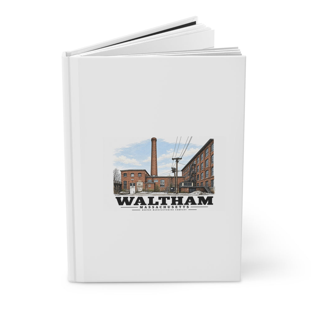 Illustrated Boston Manufacturing Company in Waltham on matte hardcover journal