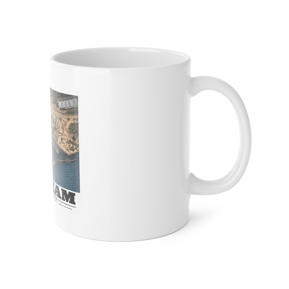 Construction of New Dock at Old USNAD Hingham, MA 11 oz White Ceramic Mug - Boston Harbor