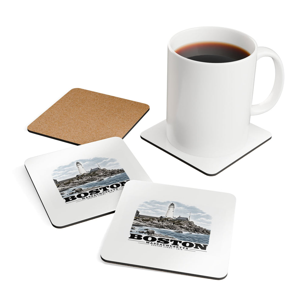Boston Light, Boston Harbor, Mass. Cork Back Coaster Set - Boston Harbor