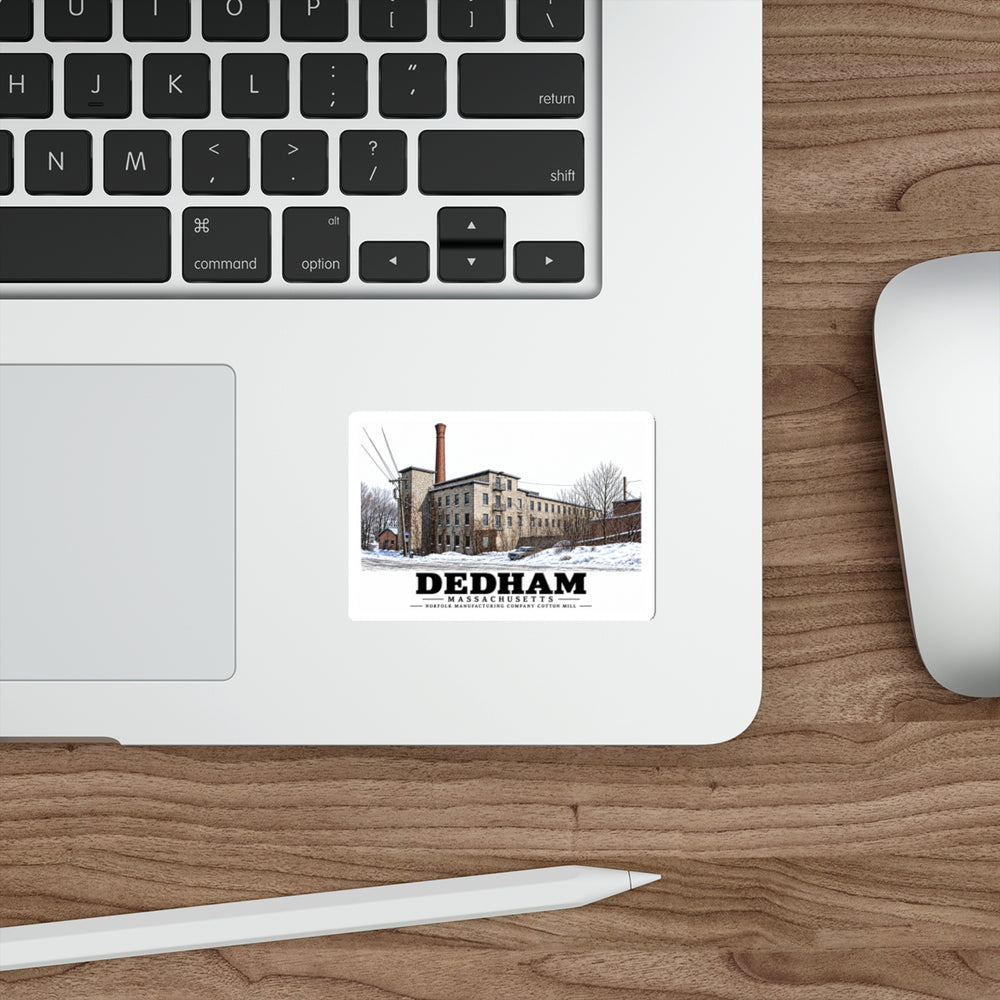 Illustrated Norfolk Manufacturing Company Cotton Mill in Dedham on die-cut sticker