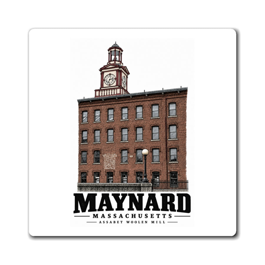 Illustrated Assabet Woolen Mill in Maynard on square magnet