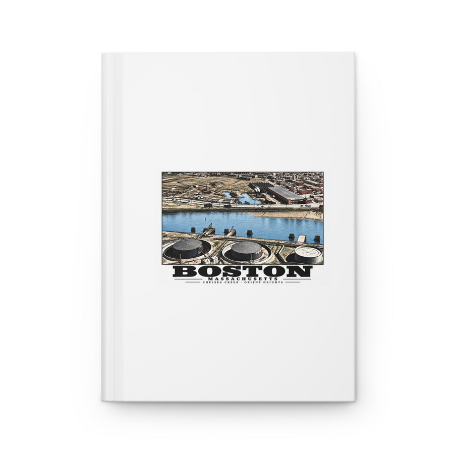 Orient Heights taken at 600 feet-Shore line, Chelsea Creek, East Boston Matte Hardcover Journal - Boston Harbor