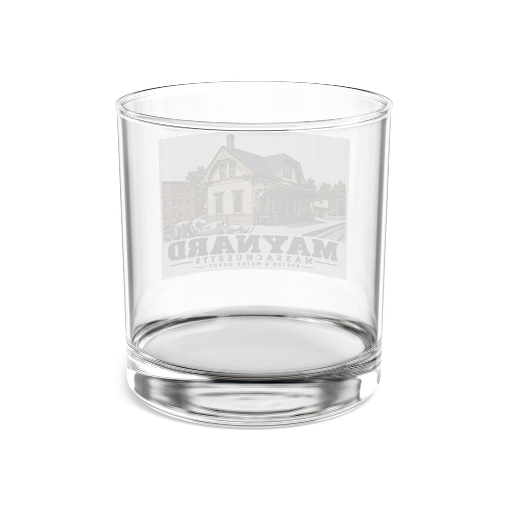 Illustrated Boston & Maine Depot in Maynard on rocks glass