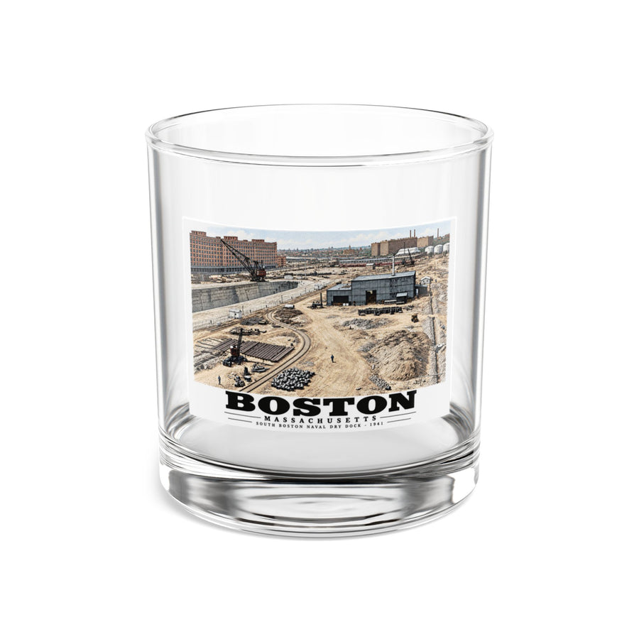 South Boston Dry Dock Area April 16-41 from roof of elevator shaft NW 10 oz Rocks Glass - Boston Harbor