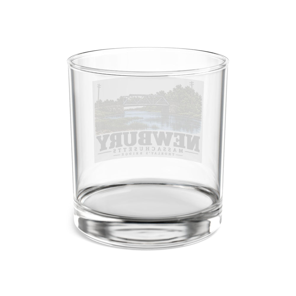 Thorlay’s / Thurlow Bridge, Newbury illustration on 10 oz rocks glass — rear view through clear glass