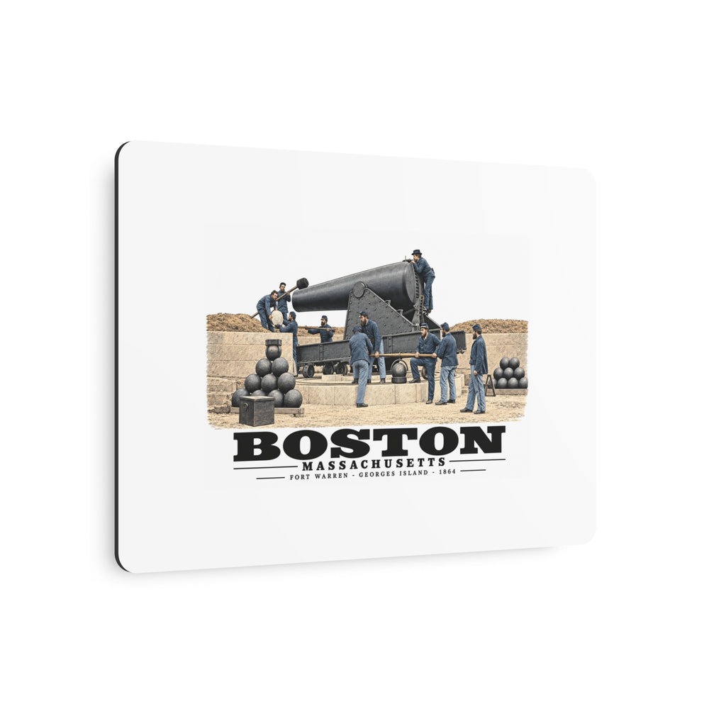 View of the 15 inch gun, Fort Warren, 1864 7 × 5 in Horizontal Metal Wall Art - Boston Harbor