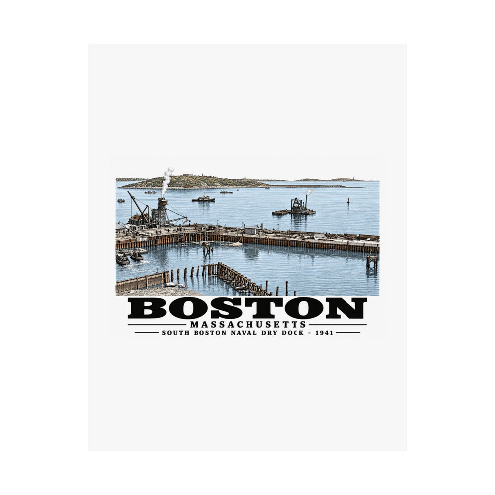 South Boston Dry Dock Area April 16-41 from roof of elevator shaft SE Matte Heritage Poster — 11 × 14 and 18 × 24 in - Boston Harbor