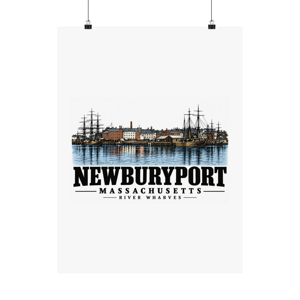 18 x 24 front of River Wharves and Sailing Vessels matte poster, Newburyport, Massachusetts.