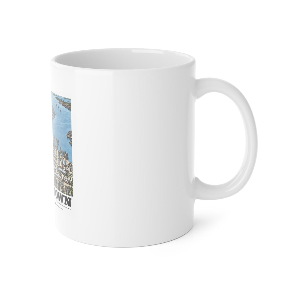 Right-handle view of the Charlestown Navy Yard ceramic mug, with the artwork wrapping around its left side.