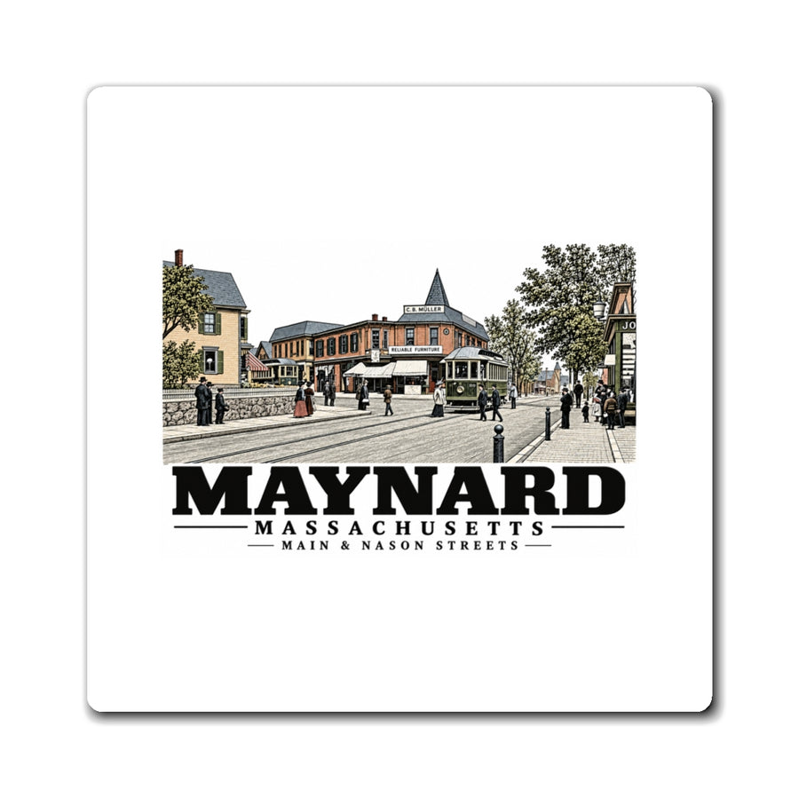 Illustrated Main & Nason Streets in Maynard on square magnet