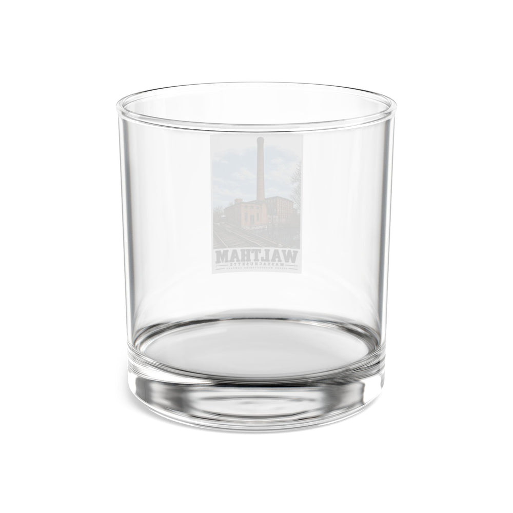 Illustrated Boston Manufacturing Company in Waltham on rocks glass