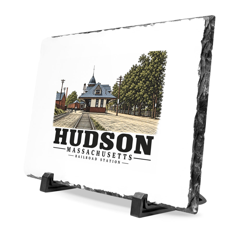 Illustrated Railroad Station in Hudson on slate desk plaque