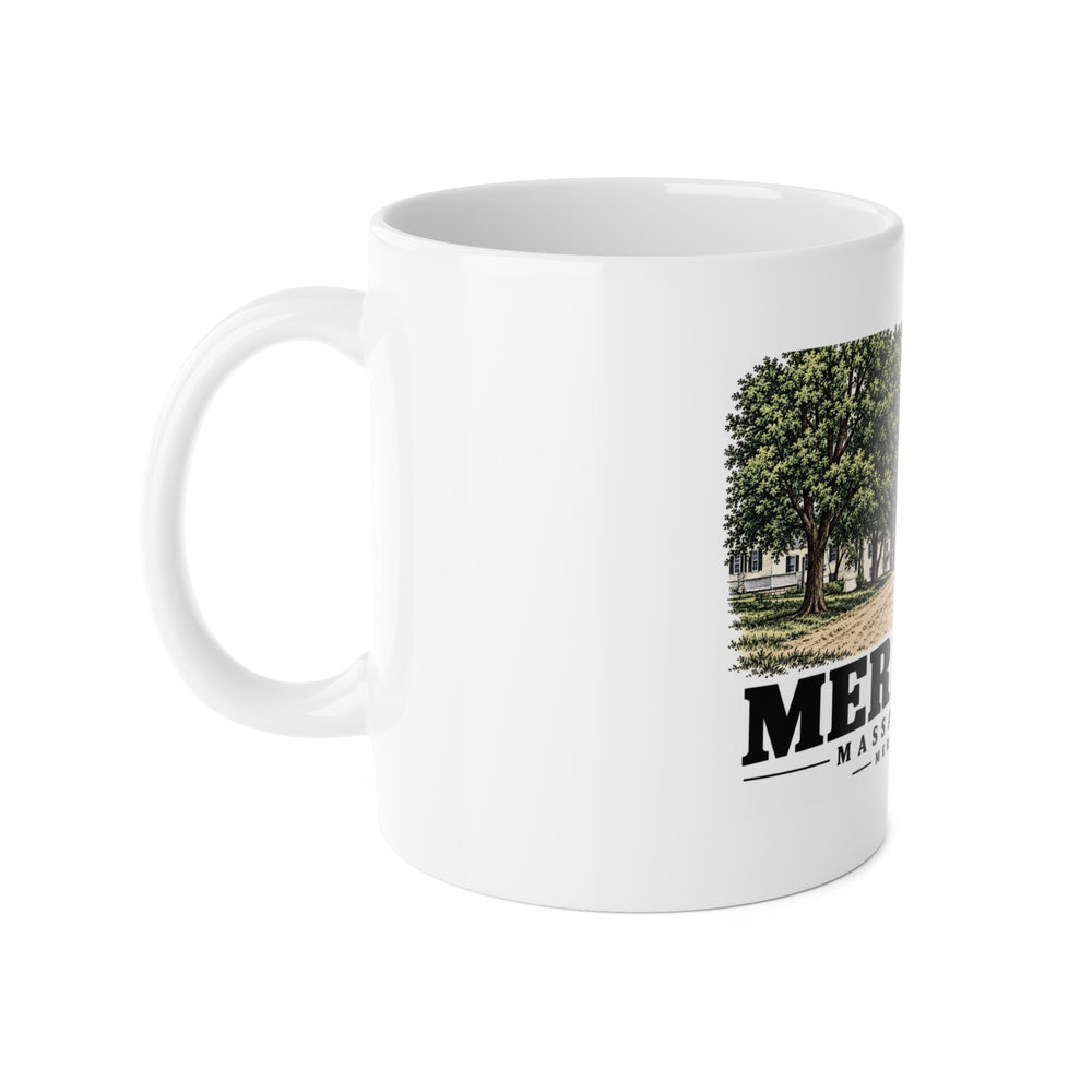 Merrimac Merrimac Street looking east, Merrimacport 11 oz White Ceramic Mug - Merrimack Valley Goods