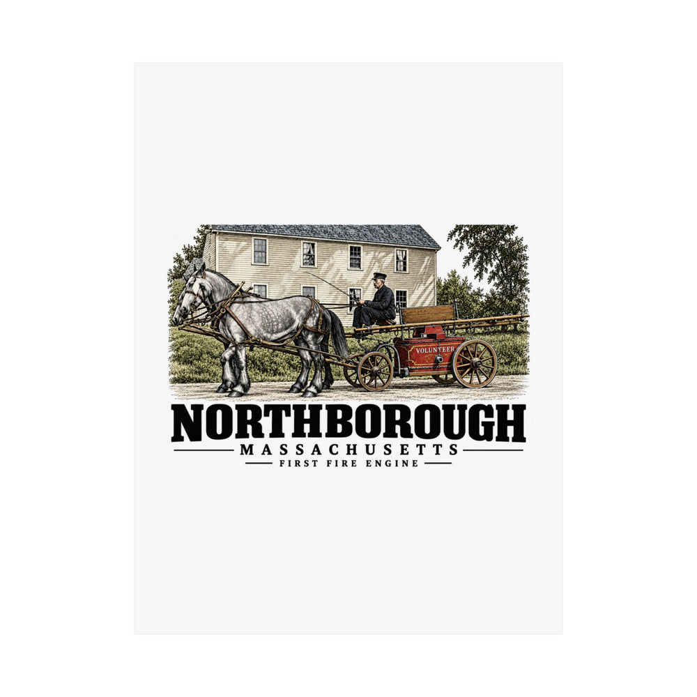 Illustrated First Fire Engine in Northborough on unframed matte poster