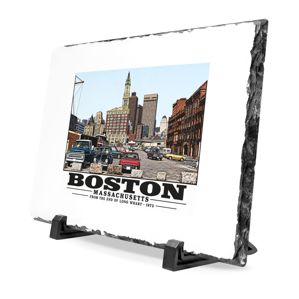 From end of Long Wharf 7 × 11 in Slate Desk Plaque - Boston Harbor